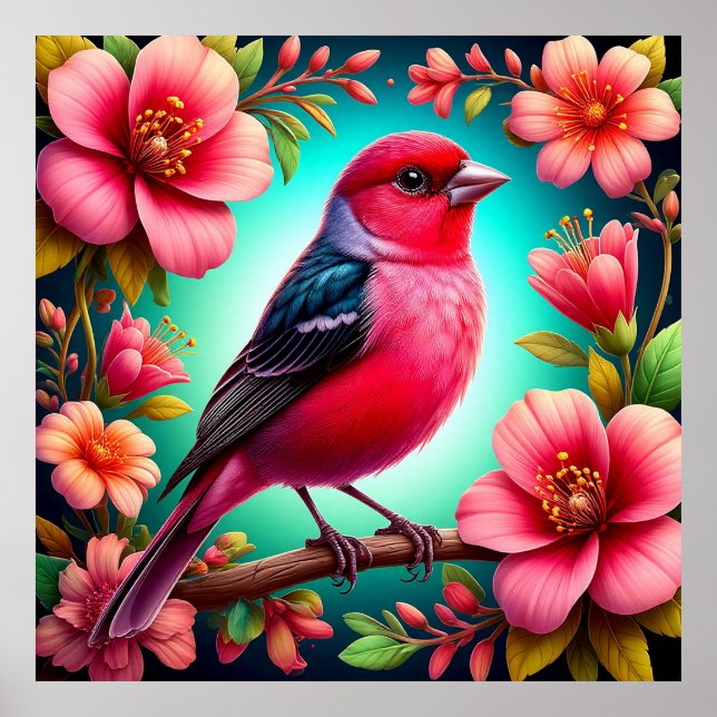 Poster Pássaro Colorido Empoleirado na Ramificação (Frente)