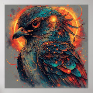 Poster Pássaro Com Cores Ígneas e Contraste Intenso