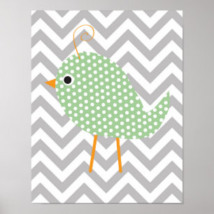 Poster Pássaro de Bolinhas Verde, Berçário de Quarto com