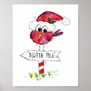 Poster Pássaro de Natal Vermelho Whimsic
