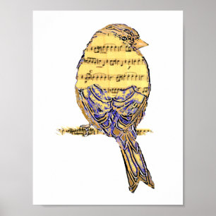 Poster Pássaro de Nota de Música Bonita