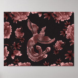 Poster Pássaro de Phoenix com flores da peônia