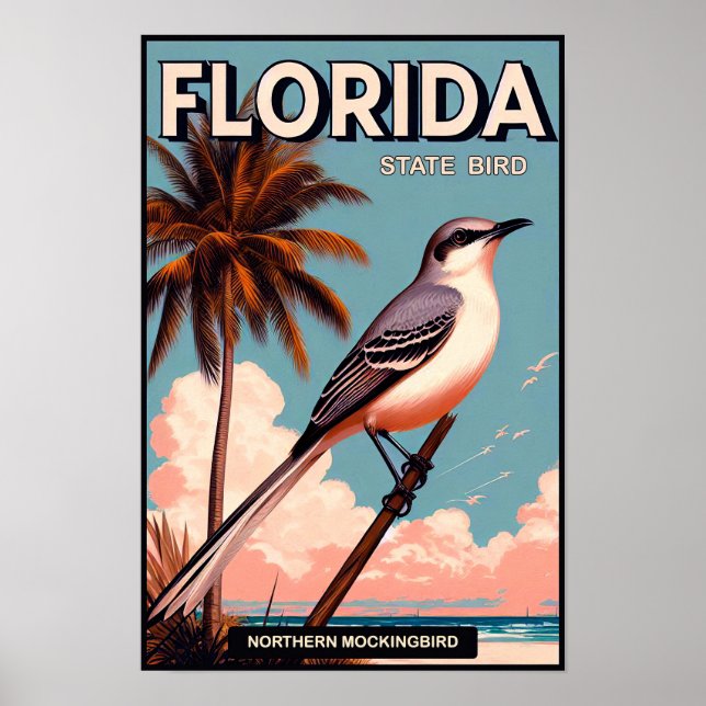 Poster Pássaro do Estado da Flórida - Norte Mockingbird V (Frente)