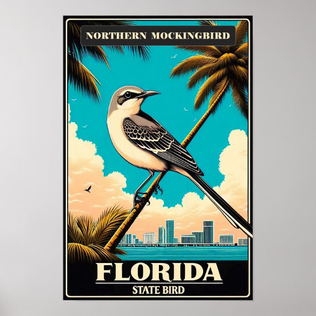 Poster Pássaro do Estado da Flórida - Norte Mockingbird V (Frente)