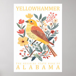 Poster Pássaro do Estado Yellowhammer do Alabama Botânico