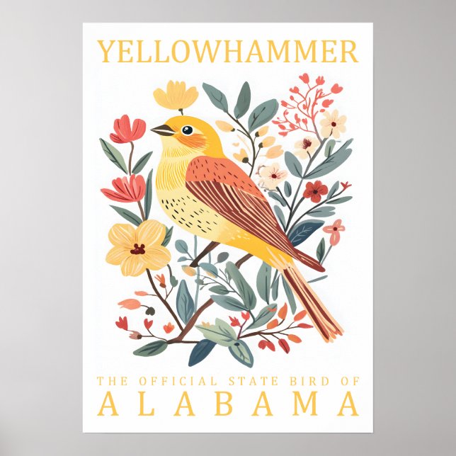 Poster Pássaro do Estado Yellowhammer do Alabama Botânico (Frente)