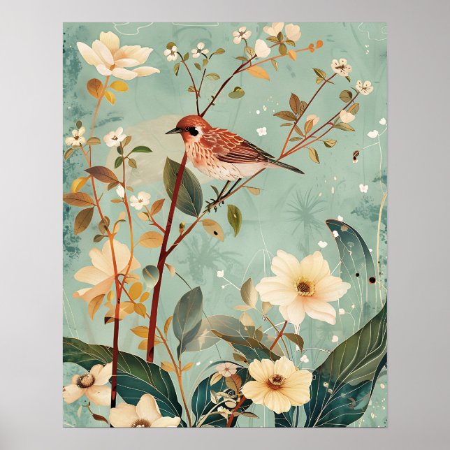 Poster Pássaro e Flores (Frente)