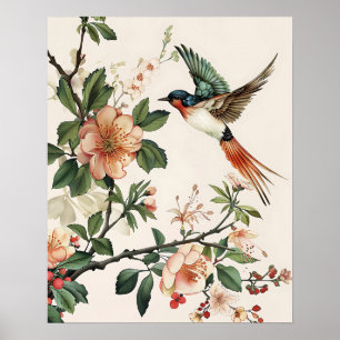Poster Pássaro e Flores
