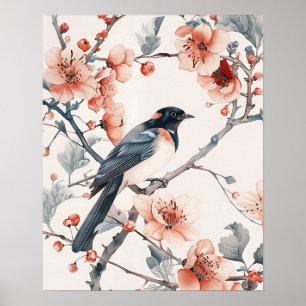 Poster Pássaro e Flores