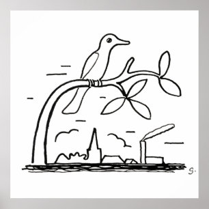 Poster Pássaro em um Ramo Desenhando por Leo Gestel