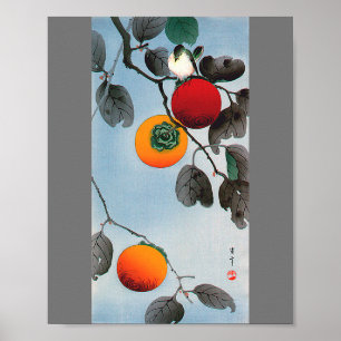 Poster Pássaro em uma Árvore Persimmon, Watanabe Seitei