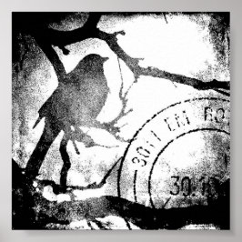 Poster Pássaro em uma ramificação, preto e branco