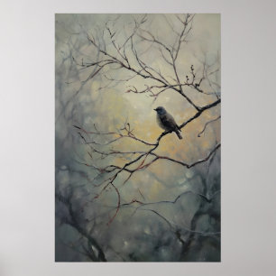Poster Pássaro Empoleirado Na Árvore Dark Academia, Arte 