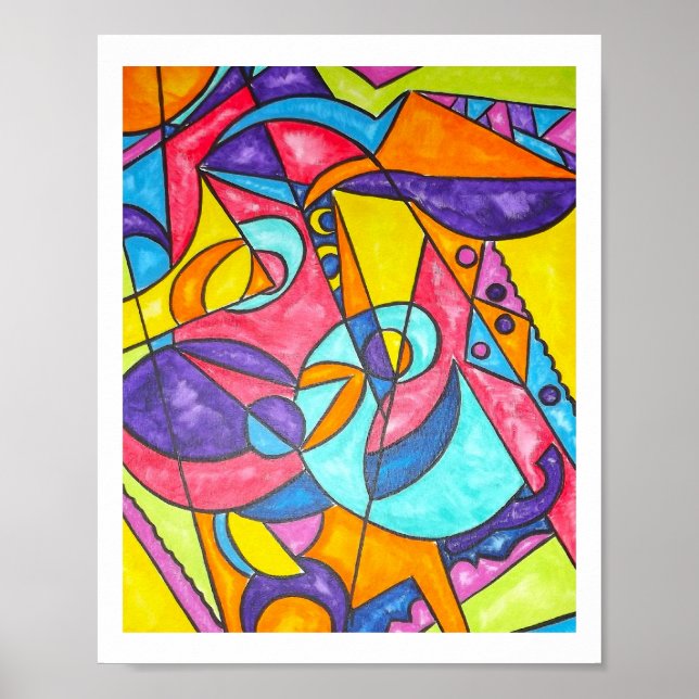 Poster Pássaro Esmagando Na Arte Geométrica Árvore-Modern (Frente)