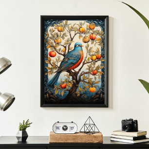 Poster Pássaro Estilo de Arte Vintage em uma Árvore