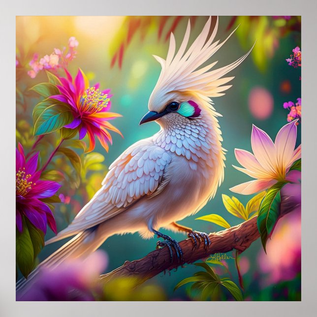 Poster Pássaro Fantasia Juvenil Crested Blush Feather Dov (Frente)