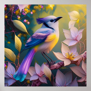 Poster Passaro Fantasia Violeta Tuftada Amarelo Peito