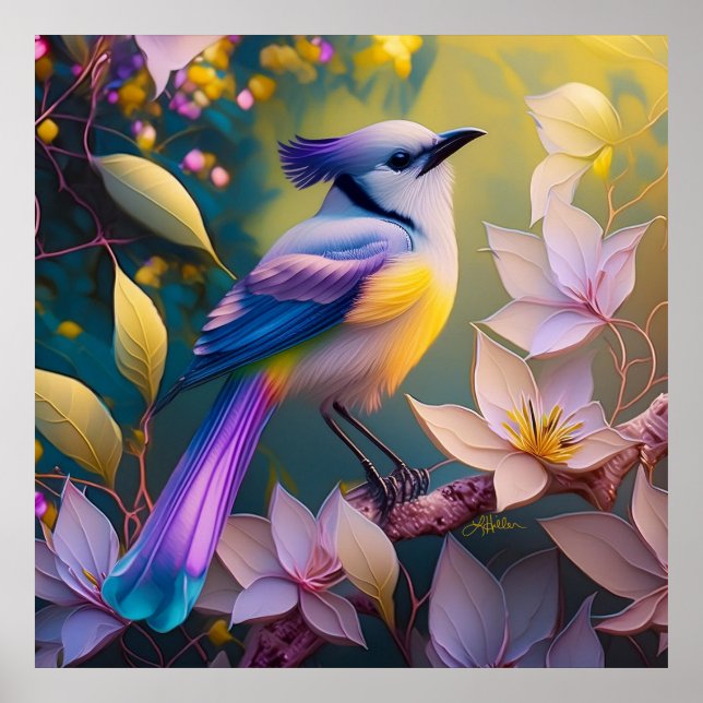 Poster Passaro Fantasia Violeta Tuftada Amarelo Peito (Frente)