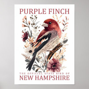 Poster Pássaro fino púrpura de New Hampshire EUA Viagem
