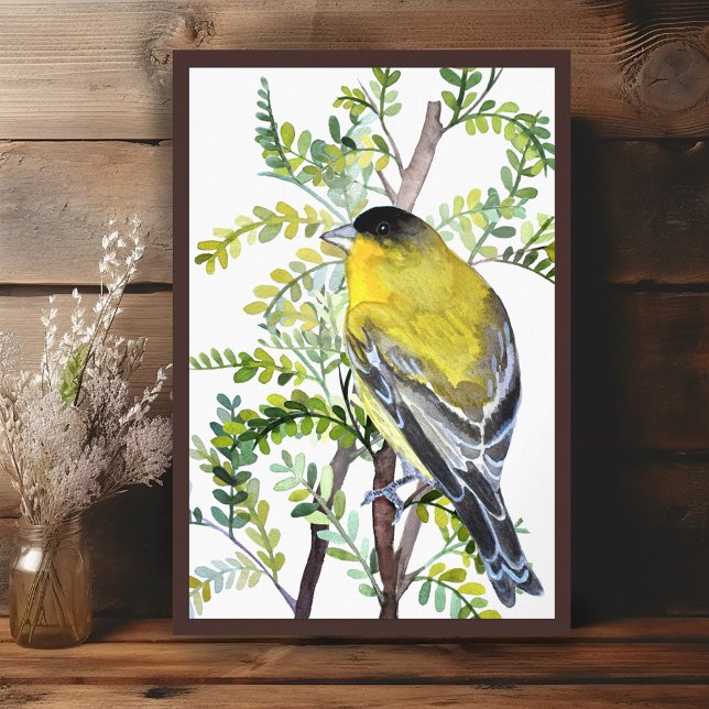 Poster Pássaro Goldfinch na Arte Desert Watercolor (Goldfinch Bird in Desert Watercolor Art Poster
Wall Art Painting)