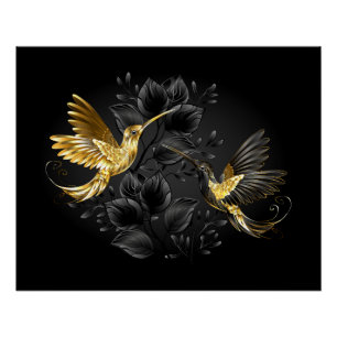 Pôster Pássaro Humino Negro e Dourado
