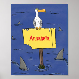 Poster Pássaro marinho engraçado circulado por desenhos
