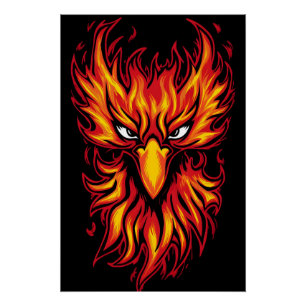 Pôster Pássaro Phoenix com Chamas Fiery Design de Arte Gr