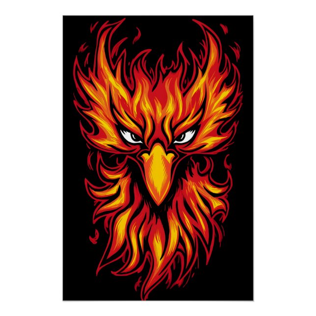 Pôster Pássaro Phoenix com Chamas Fiery Design de Arte Gr (Frente)