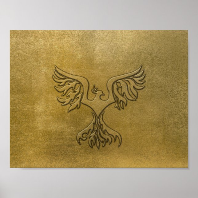 Poster Pássaro Phoenix Dourado em relevo (Frente)