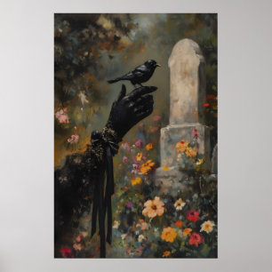 Poster Pássaro Preto Mágico Vitoriano Gótico Luto