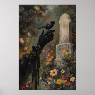 Poster Pássaro Preto Mágico Vitoriano Gótico Luto
