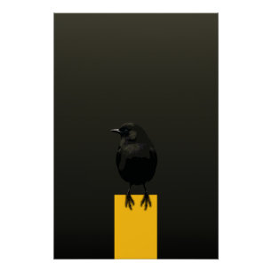 Pôster Pássaro Preto no Pedestal Dourado