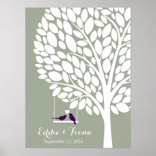 Poster pássaro púrpura do livro de hóspedes de casamento