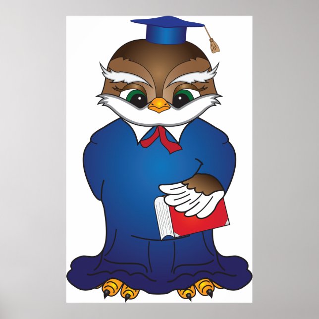 Poster Pássaro Scholar Cute para Graduação de Wise Owl (Frente)