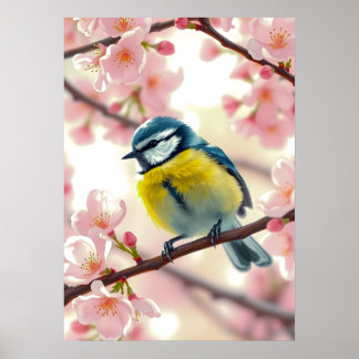 Poster Pássaro Toutinegra-de-coroa-azul em Aquarela em Ár