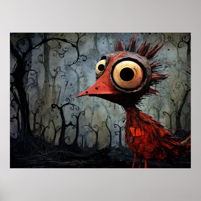 Poster Pássaro vermelho-cartoon (Frente)