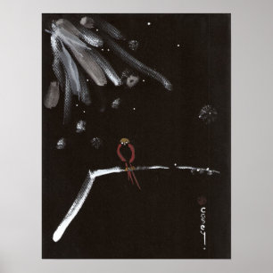 Poster Pássaro vermelho da neve que contempla o primaver