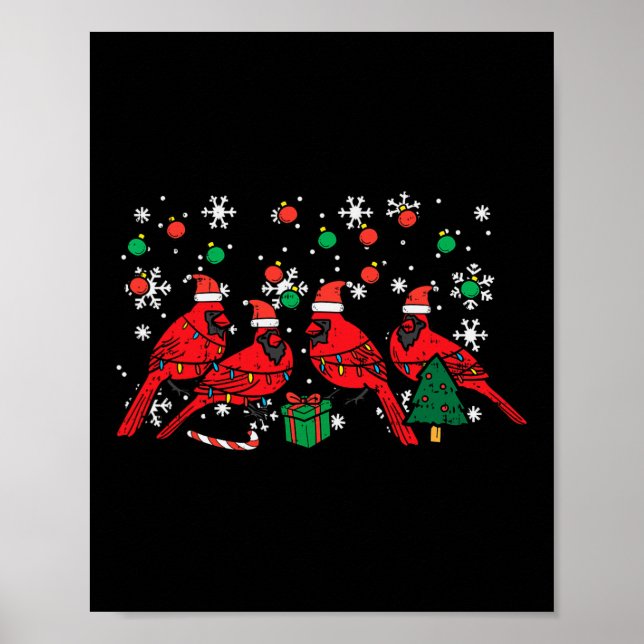 Poster Pássaros Cardinal de Natal Papai Noel Fofo Natal H (Frente)