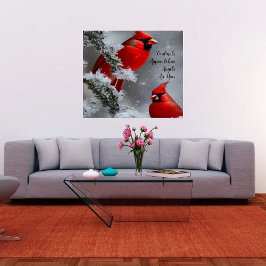 Pôster Pássaros Cardinals Vermelhos Anjos Estão Perto Car