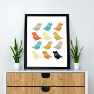 Poster Pássaros Colorido Retro Moderno de Meados do Sécul