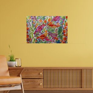 POSTER PÁSSAROS COLORIDOS VINTAGE MODERNO RETRÔ SÉCULO XX