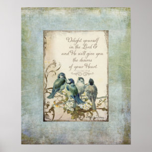 Poster Pássaros da floresta - Bluebirds em um ramo flora