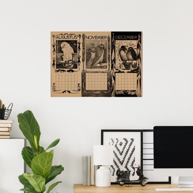 Poster Pássaros de Calendário Holandês Antigo em Branco (Escritório em casa)