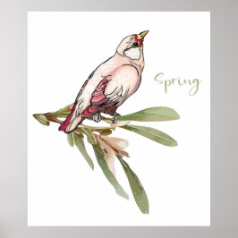 Poster Pássaros de flores de primavera. Quedas de neve.