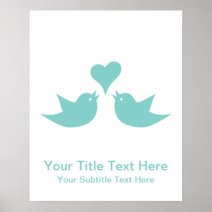 Poster Pássaros do amor com texto do costume do coraçã