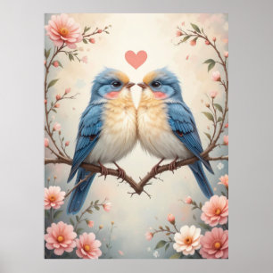 Poster Pássaros do Amor em Arte Natural de Ramificação