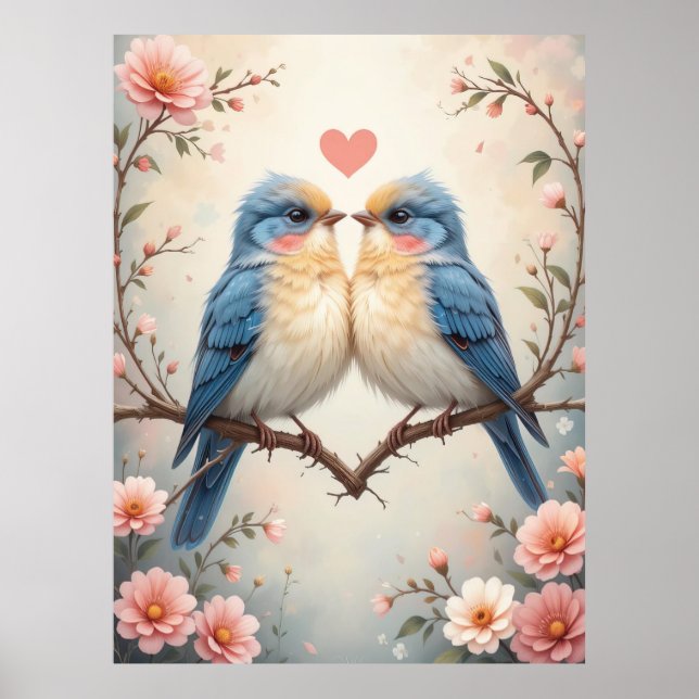 Poster Pássaros do Amor em Arte Natural de Ramificação (Frente)