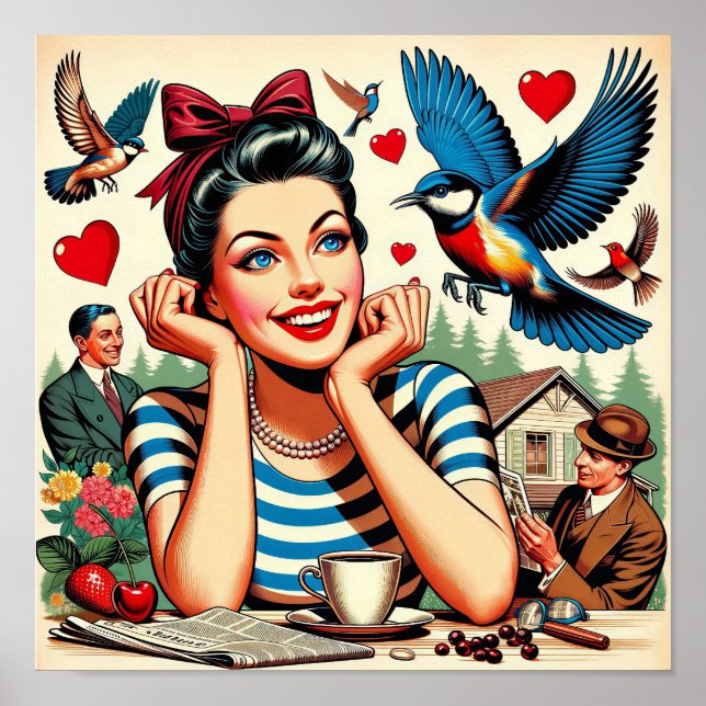 Poster Pássaros do Amor Retro (Frente)