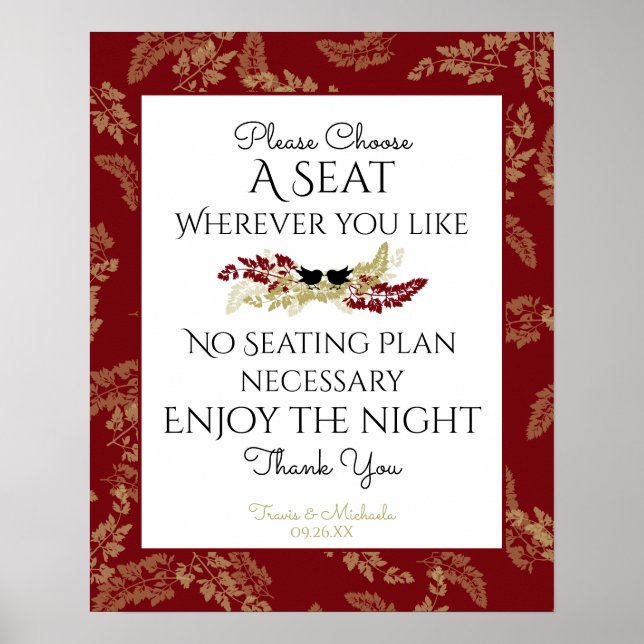 Pôster Pássaros e Dourado Sinal de Folhagem (Frente)