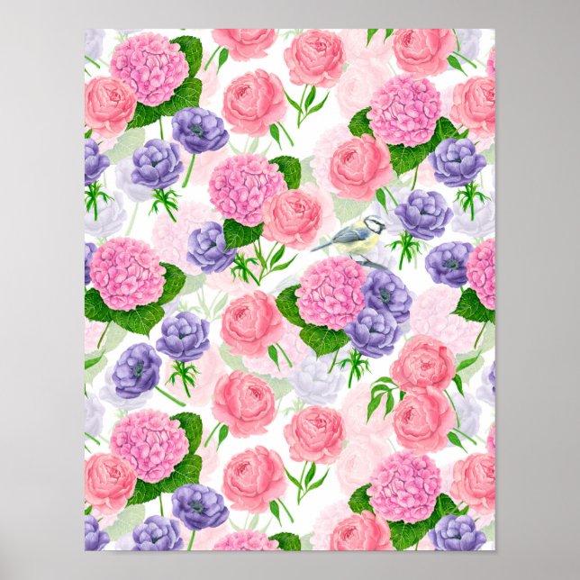 Poster Pássaros e flores (Frente)